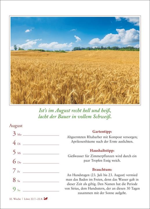 Produktbild Harenberg Bauernweisheiten Wochenkalender 2026 - Bauernregeln, Brauchtum, Gartentipps, Haushalt (A5, Harter Einband, Deutsch)