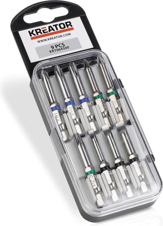 Kreator Screwdriver bits CR-V PZ PH SL - 9 pcs.