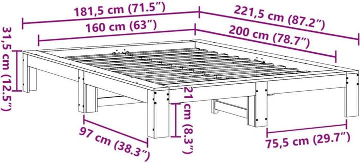 Produktbild VidaXL Bett ohne Matratze 160x200 (160 x 200 cm)
