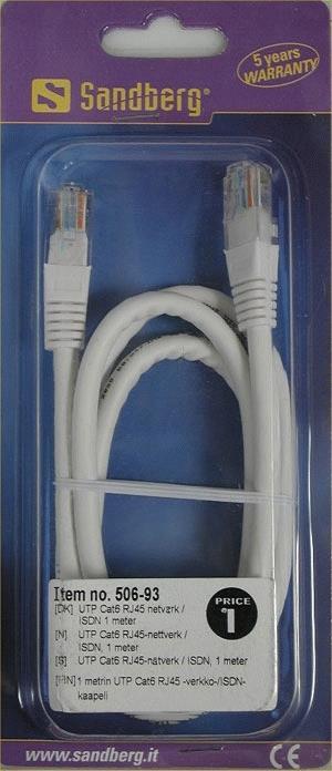 Actual product image Sandberg Network cable UTP Cat6 1 m (U/UTP, CAT6, 1 m)