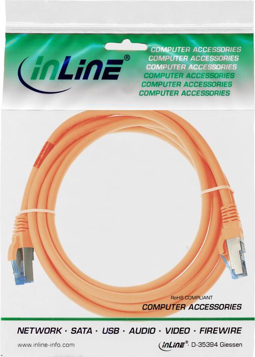 Image du produit InLine 3 m Cat6a S/FTP (S-STP) Câble réseau orange (76803O) (S/FTP, CAT6a, 3 m)