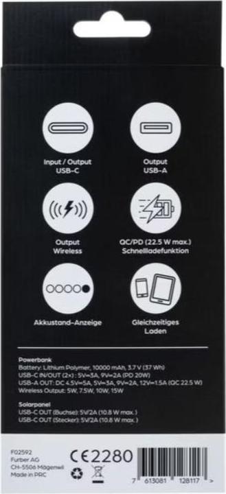 Actual product image Onit Powerbank Solar Pro 10000 mAh, Akkutyp: Lithium-Polymer (10000 mAh, 20 W, 37 Wh)