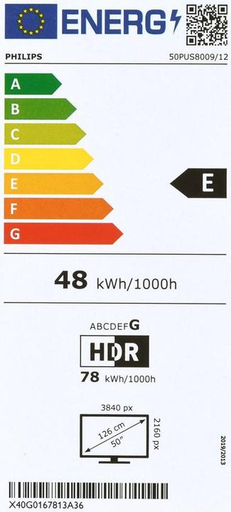 Etichetta energetica Philips 43PUS8009/12 (43", LED, 4K, 2024)