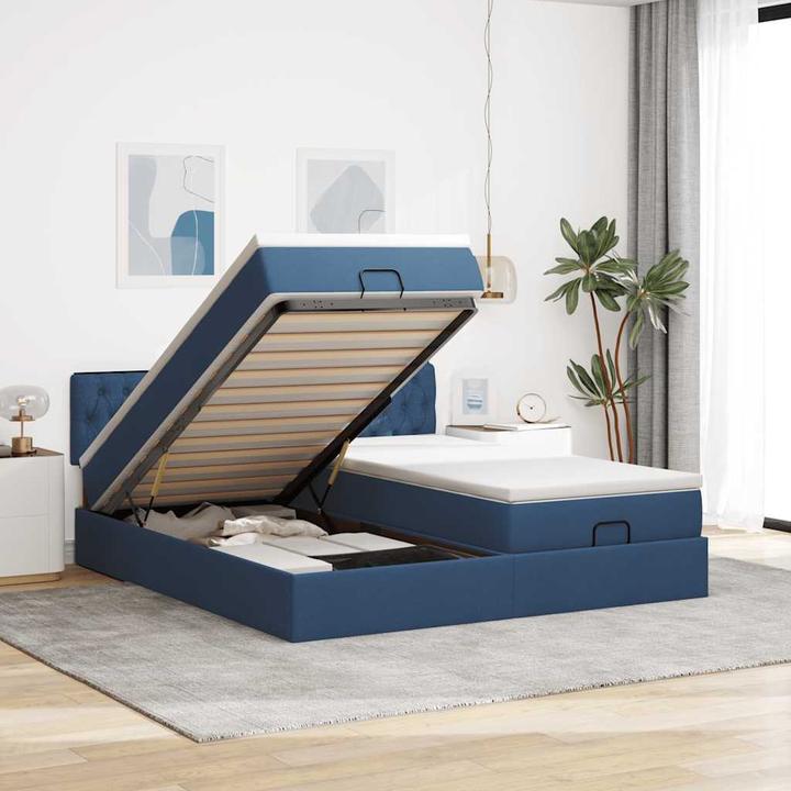 Produktbild VidaXL Ottoman-Bett mit Matratzen Blau 200x200 cm Stoff Bettrahmen (200 x 200 cm)
