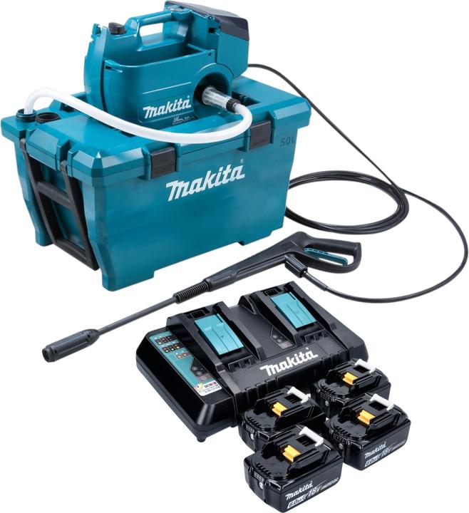 Makita DHW 080 PG4K Akku Hochdruckreiniger 36 V ( 2x 18 V ) 80 bar 380 l/h Brushless + 4x Akku 6,0 (Akkubetrieb)