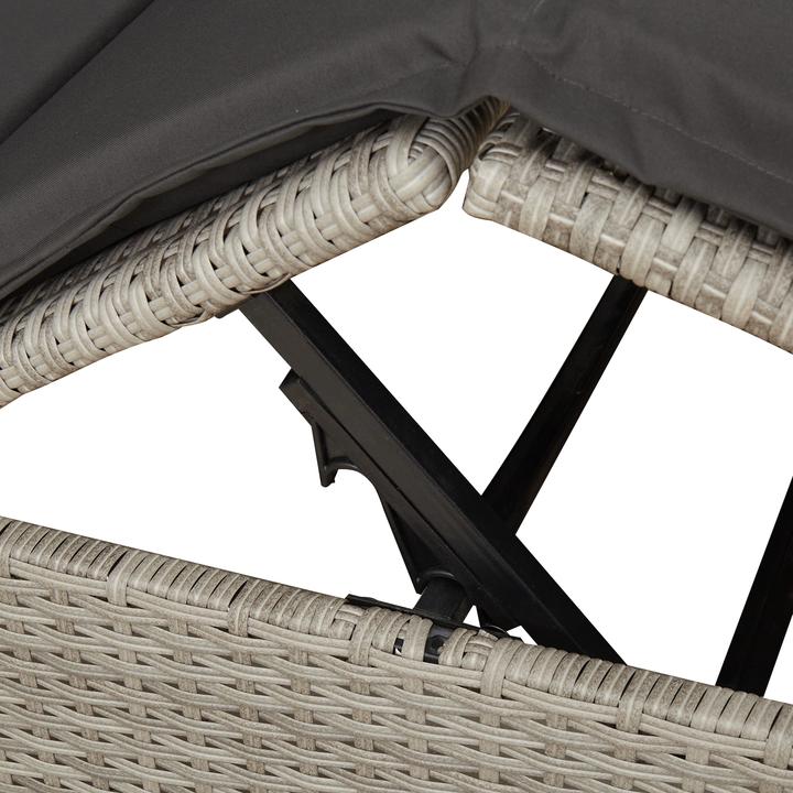 Produktbild VidaXL Doppel-Sonnenliege mit Dach und Vorhängen Hellgrau Poly Rattan