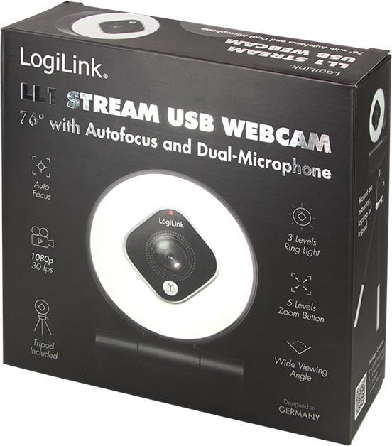 Produktbild LogiLink UA0384 Webcam LL1 Stream, USB 2.0, HD 1920x1080, 76 degree, black (2.10 Mpx)