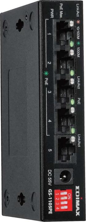 Immagine prodotto edimax Switch 5 porte Gigabit PoE+ a lunga portata, 4 porte PoE+ e interruttore DIP (5 Porti)