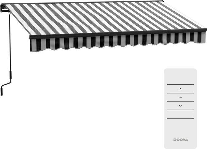 Swisshandel24 Balcony awning, 350x250x150cm, UV30+ resistant, with remote control, hand crank, adjustable (2.50 m)