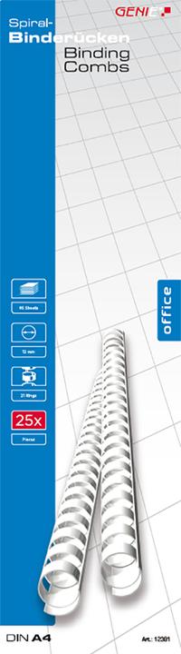 Genie 12381 Dos de reliure en plastique (format A4 convient à toutes les machines à relier 12 mm) 25