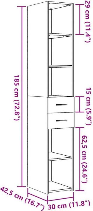 Actual product image VidaXL Highboard (30 x 42.5 x 185 cm)