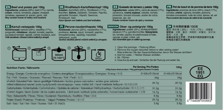 Nutritional values and ingredients Tactical Foodpack Beef and Potato Pot (100 g)