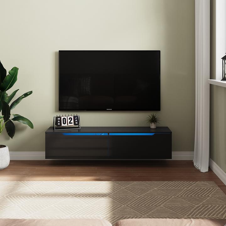 Image du produit SONNI Low-Profile schwarz, TV-Panel hochglänzend, mit LED-Beleuchtung (in 12 Farben einstellbar), mi