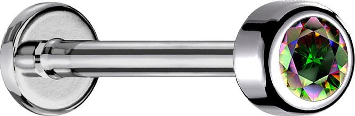 Star Piercing Micro Labret Innengewinde silber Zylinder mit Kristall dunkel multicolor (ohne Messing, Titan G23)