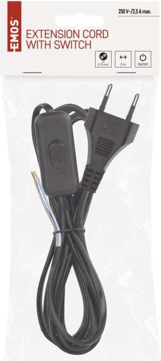 Produktbild Emos Netzkabel PVC 2x 0,75mm2, Schalter, 3m, schwarz (3 m)