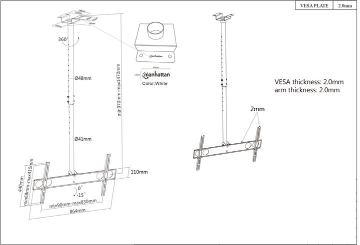 Actual product image Manhattan Ceiling bracket (Ceiling, 70", 50 kg)