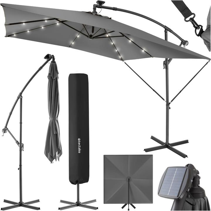 tectake Ombrellone Sunna LED-Solar con manovella 2,5 x 2,5 m (2.50 m)