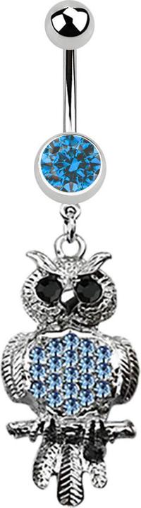Star Piercing Banane silber mit Anhänger Eule schwarz und hellblau (Chirurgenstahl 316L, ohne Messing)
