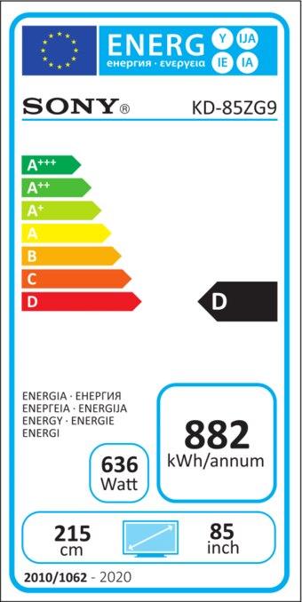 Label énergétique Sony KD-85ZG9 (85", LCD, 8K, 2019)