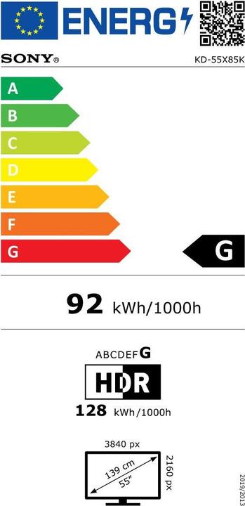 Energie-Label Sony KD-55X85K (55", X85K, LCD, 4K, 2022)