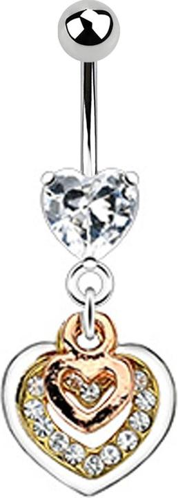 Immagine prodotto Star Piercing Banana in argento con pallina e ciondolo a cuore in cristallo in argento tre cuori (Ottone, Acciaio chirurgico 316L)