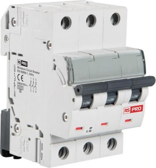 Produktbild Rs Pro MCB Leitungsschutzschalter Typ C, 3-polig 20A 240V, Abschaltvermögen 10 kA DIN-Schienen-Monta