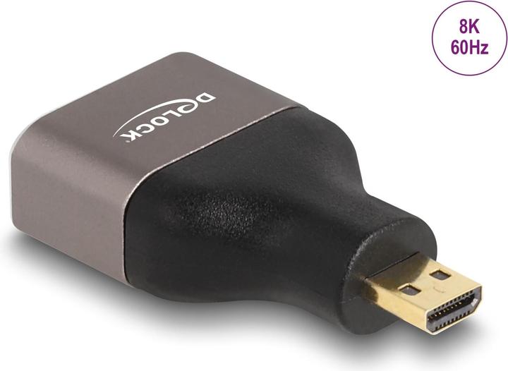 Delock HDMI Adapter Micro-D Stecker zu A Buchse 8K 60 Hz grau Metall (Micro HDMI, HDMI, 3.50 cm)