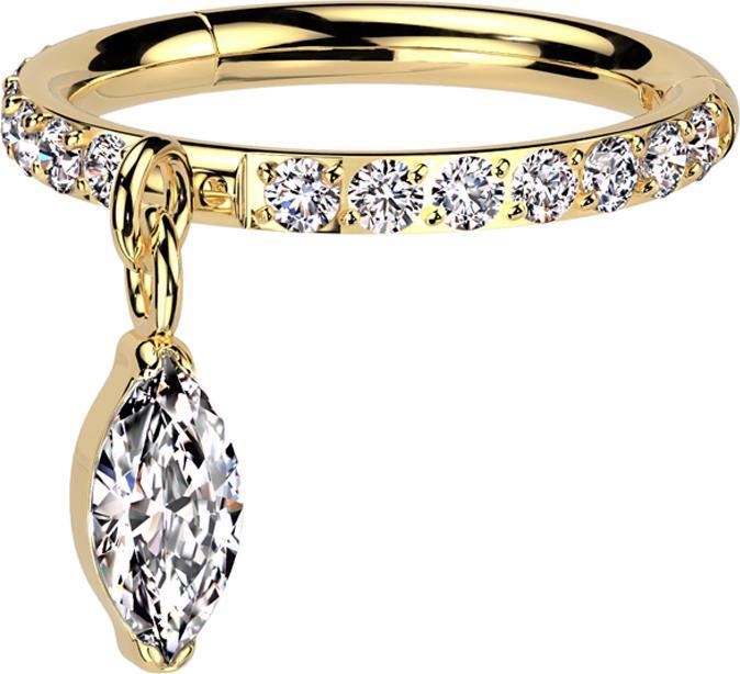 Star Piercing Micro Segmentring klappbar vergoldet seitlich Kristalle silber Anhänger waagerecht Kristalltropfen (ohne Messing, Titan G23)