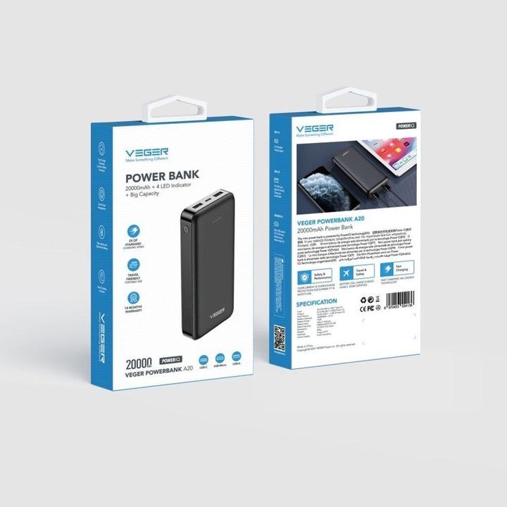 Actual product image 4Kom Power bank Veger VEGER powerbank 20000 mAh 2A A20 (W2015) black (20000 mAh)