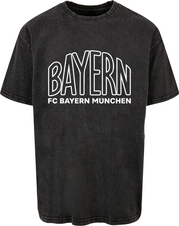 FC Bayern München Logo Outlines Acid Washed Heavy Oversize Tee - 115237