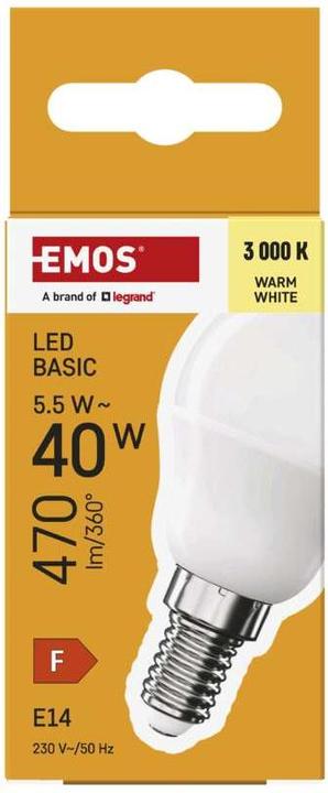 Actual product image Emos LED lamp Basic Mini Globe / E14 / 5.5 W (40 W) / 470 lm / Warm white (E14, 5.50 W, 470 lm, 1 x, F)