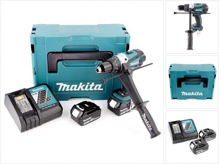 Image du produit Makita DHP 458 RFJ Batterie perceuse à percussion 18V 91Nm en Makpac + 2x 3.0 Ah batterie + chargeur (Fonctionnement sur batterie)