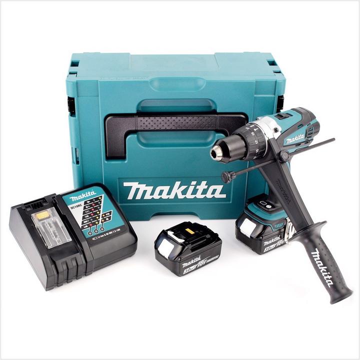 Image du produit Makita DHP 458 RFJ Batterie perceuse à percussion 18V 91Nm en Makpac + 2x 3.0 Ah batterie + chargeur (Fonctionnement sur batterie)