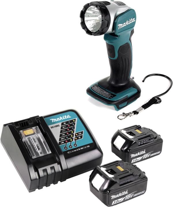 Actual product image Makita DML 802 RF Battery lamp 18 V Li-Ion for 14.4 and 18 V battery + 2 x 3.0 Ah battery + charger (180 lm)