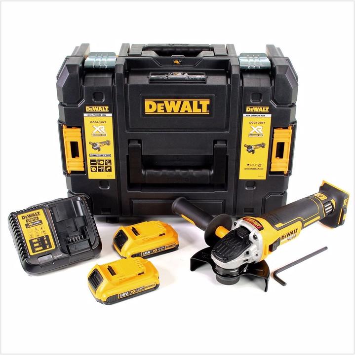 Produktbild DeWalt DCG 405 D2 Akku Winkelschleifer 18V 125mm Brushless + 2x Akku 2,0Ah + Ladegerät + TSTAK (125 mm)