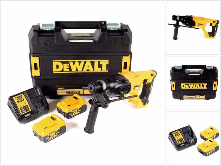 5000 mAh XR Li-Ion, 1x DeWalt DCB oplader, 1x extra handgreep, 1x DeWalt DCH 133 NT 18,0 V accu combihamer, 1x DeWalt koffer, 2x DeWalt DCB 184 accu 18 V 5 Ah