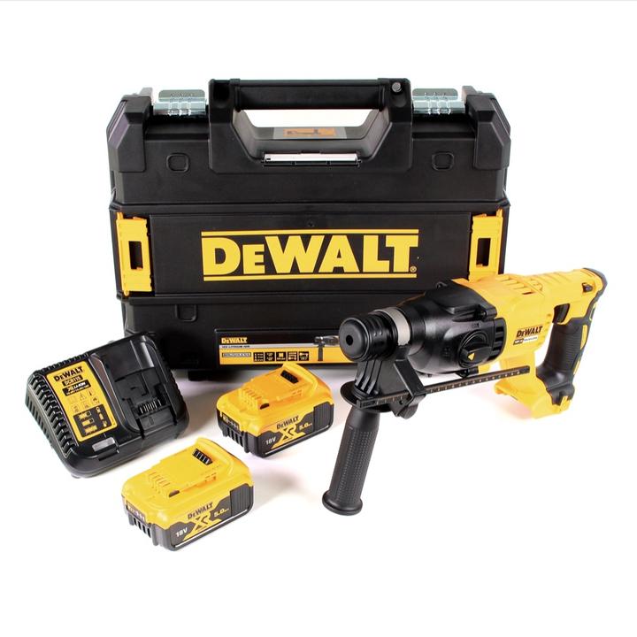 Productafbeelding DeWalt DCH 133 P2 Accu combihamer 18V 2,6J SDS plus Brushless + 2x accu 5,0Ah + lader + TSTAK (Oplaadbare batterij)