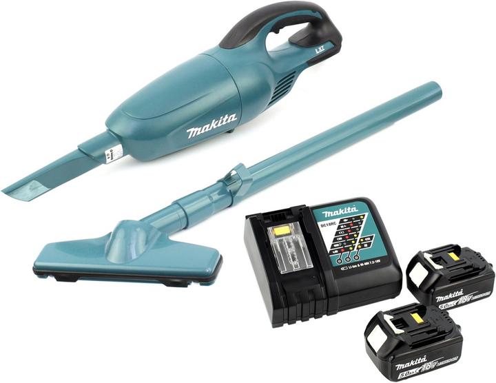 Produktbild Makita DCL 180 18V Li-Ion Akku Staubsauger grün inkl. Düsen + 2x BL 1850 B 5,0 Ah Akku + Schnelllade