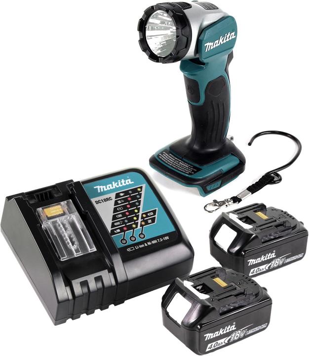 Immagine prodotto Makita DML 802 RM Lampada batteria 18 V Li-Ion per batterie 14,4 e 18 V + 2 batterie 4,0 Ah + caricatore (180 lm)