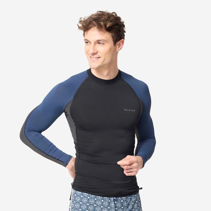 Olaian UV-Shirt langarm Herren 500 schwarz/blau (3XL)