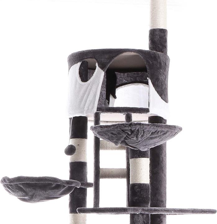 Actual product image Wiltec Cat Tree Scratching Post Climbing Tree 240-260cm in Grey/White with Caves, Hammocks and Platforms (260 cm, Grey, White)