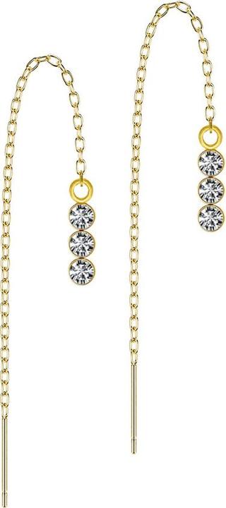 Star Piercing Ohrstecker vergoldet freifallende Kette drei Kristalle silber (ohne Messing, Chirurgenstahl 316L)