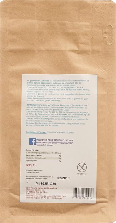 Nährwerte und Zutaten Soleil Vie Xanthan Gum (60 g)