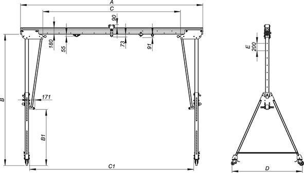 Produktbild Planeta Aluminium-Portalkran RLPK, Bauhöhe 1864 - 2464 mm, Breite 6000 mm