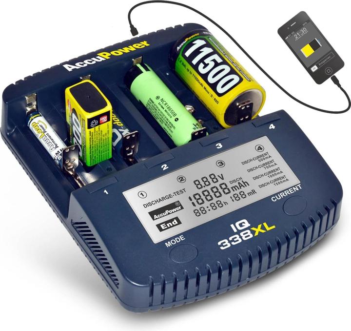 Produktbild AccuPower Rundzellen-Ladegerät NiCd, NiM (1 Stk., 14500, 18650, CR123A, AA, Ladegerät inkl. Akku)