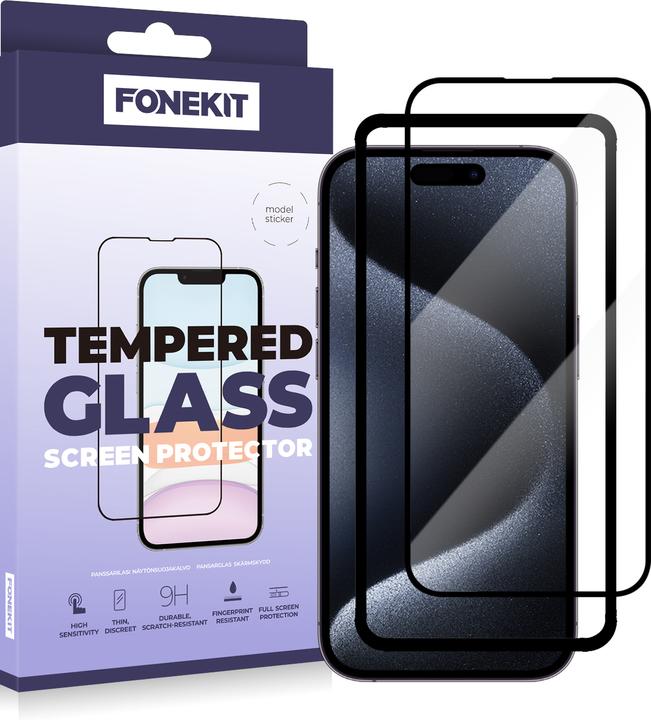 Actual product image FoneKit Full Cover Tempered Glass, iPhone 15 Pro Max (1 Piece, Apple iPhone 15 Pro Max)