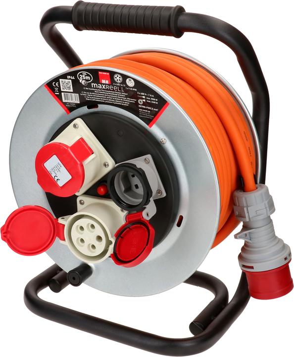 Max Hauri maxReel Stahl-Kabelrolle IP44 2x CEE16-5, 1x Typ 25 (25 m, 2.50 mm²)