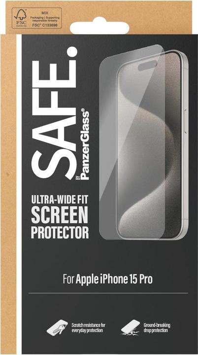 Produktbild PanzerGlass SAFE. Screen Protector Ultra-Wide Fit (1 Stück, Apple iPhone 15 Pro)