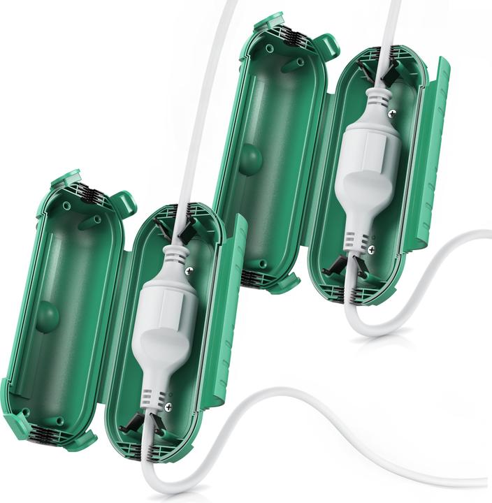 Produktbild Bearware 2x Kabelbox outdoor grün, IP44 Garten Schutzbox wetterbeständig für Verlängerungskabel, 210mm x 85mm