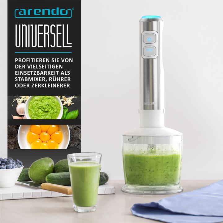 Produktbild Arendo Stabmixer 1200W weiß, Edelstahlmixer-Set inkl. Messbecher, Zerkleinerer, Schneebesen, Gleichstrommot
